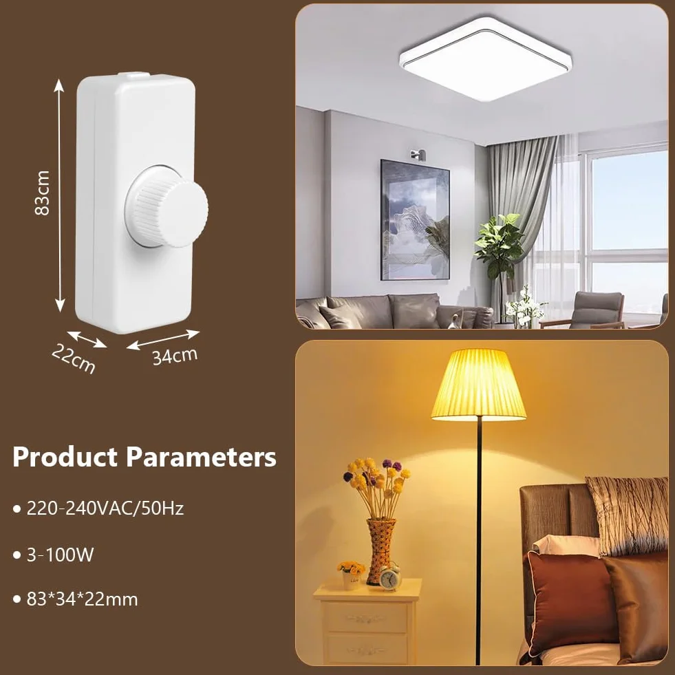 AXFEE Ściemniacz LED, 1 przełącznik, 220 V-240 V, obrotowy włącznik/wyłącznik, ściemniacz liniowy, odpowiedni do domu, 3-100 W, ściemniane diody LED, żarówki halogenowe, sufitowe, żarowe (biały)