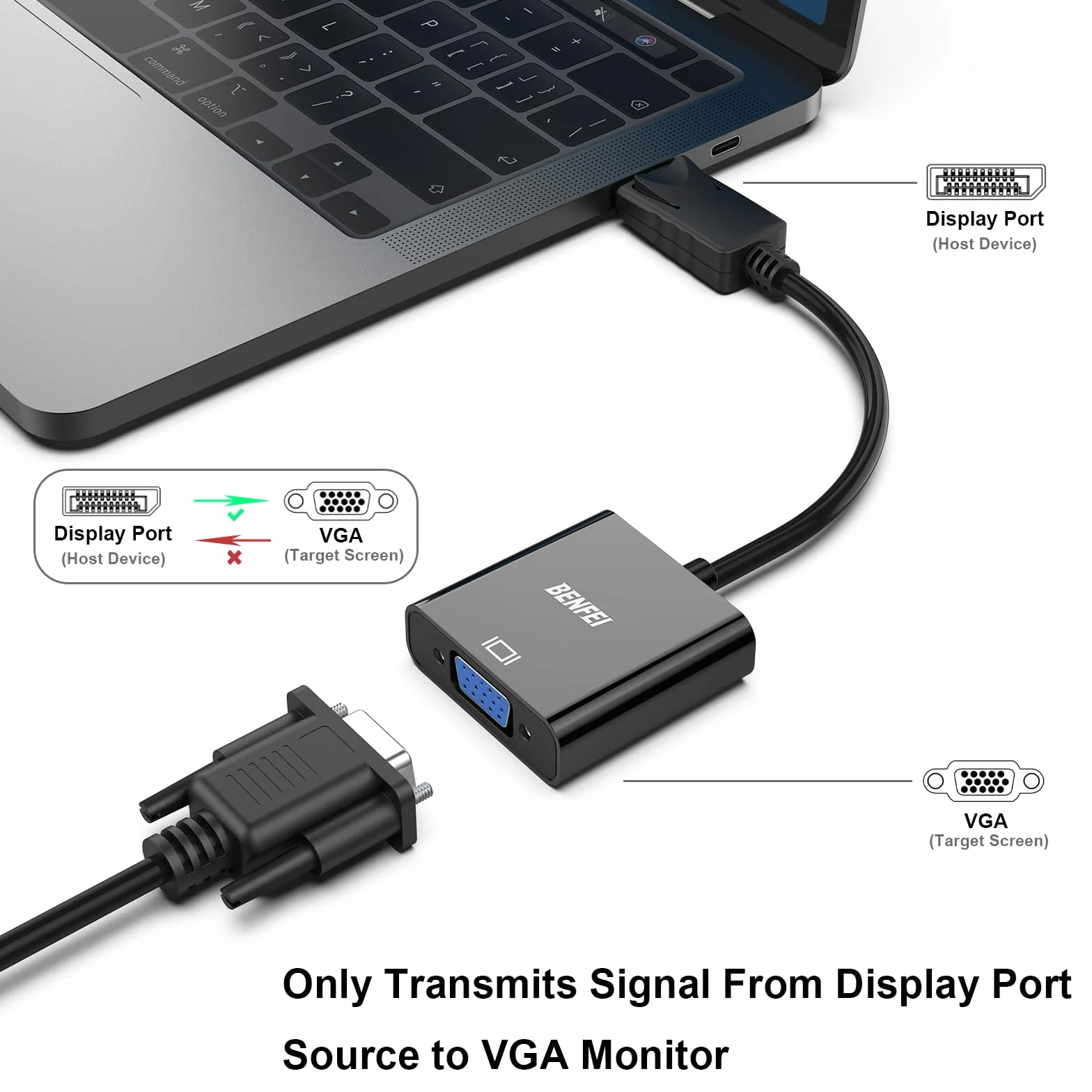 BENFEI DisplayPort na VGA, pozłacany adapter DP na VGA (męski na żeński) kompatybilny z Lenovo, Dell, HP, ASUS