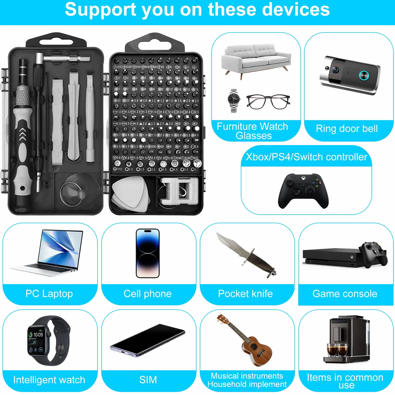 Zestaw wkrętaków precyzyjnych 115 w 1, precyzyjne narzędzia z 98 bitami, do komputera, laptopa, PS5, iPhone'a, tabletu, Xbox, zabawek, zegarków, aparatów fotograficznych