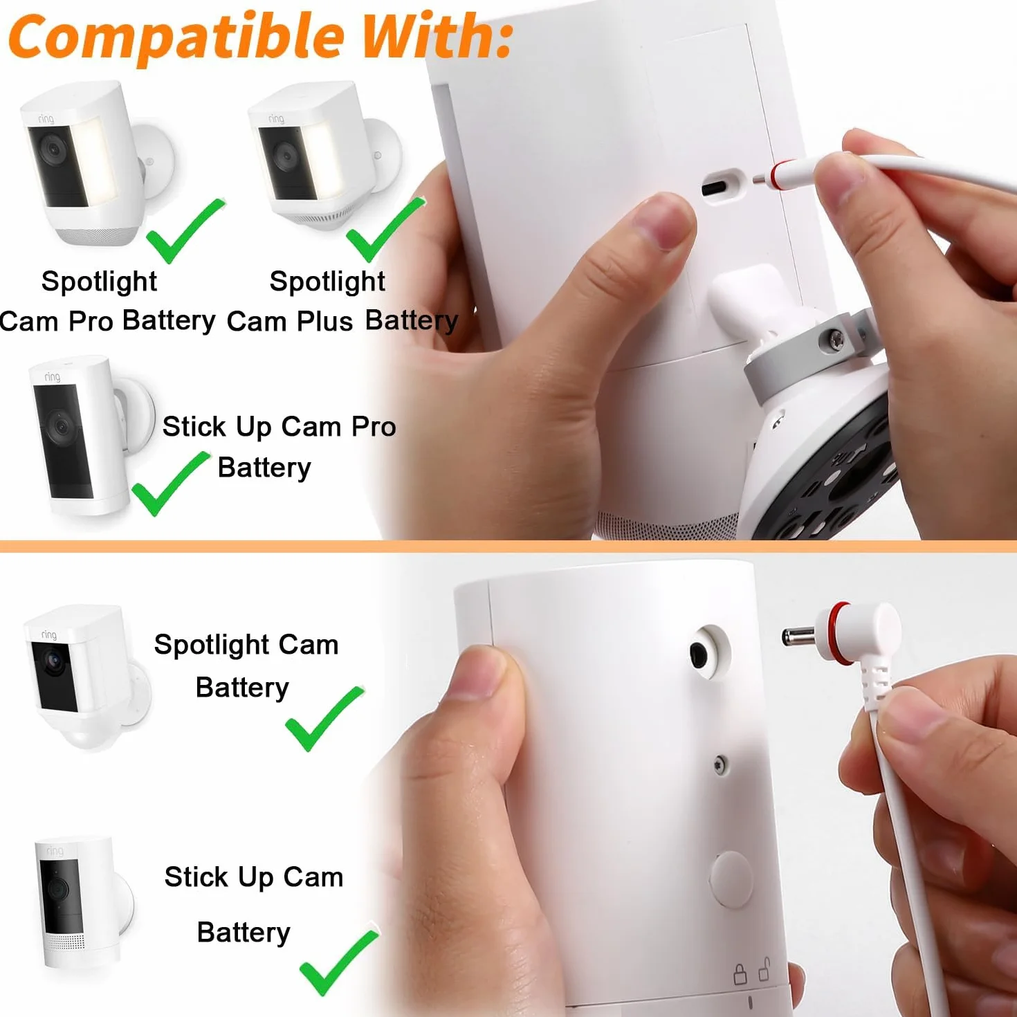 Ładowarka do paneli słonecznych 10W/5V IP65 z dwoma portami DC3,5x1,35 i USB-C, 3m kabel, kompatybilna z Ring Spotlight Cam Plus/Pro