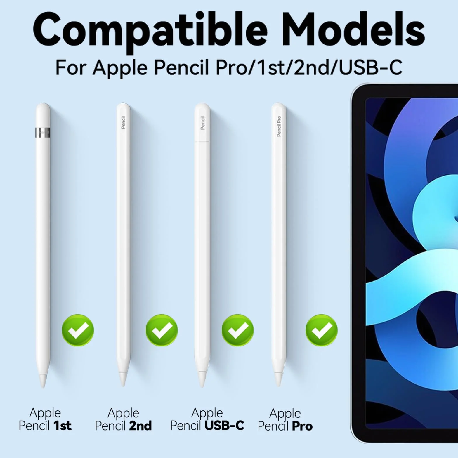 Apple Pencil Tips 8 sztuk, kompatybilne z Apple Pencil Pro/2. generacji/1. generacji/USB C, stalówka iPencil do iPada Pro/Air/Mini, biała metalowa