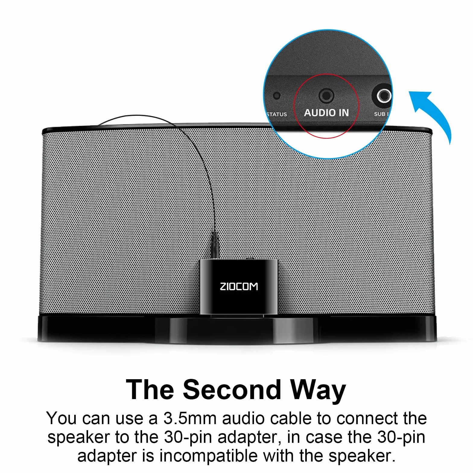 ZIOCOM 30-pinowy adapter Bluetooth do Bose iPhone iPod SoundDock głośników dokujących kablem Aux 3,5 mm szary
