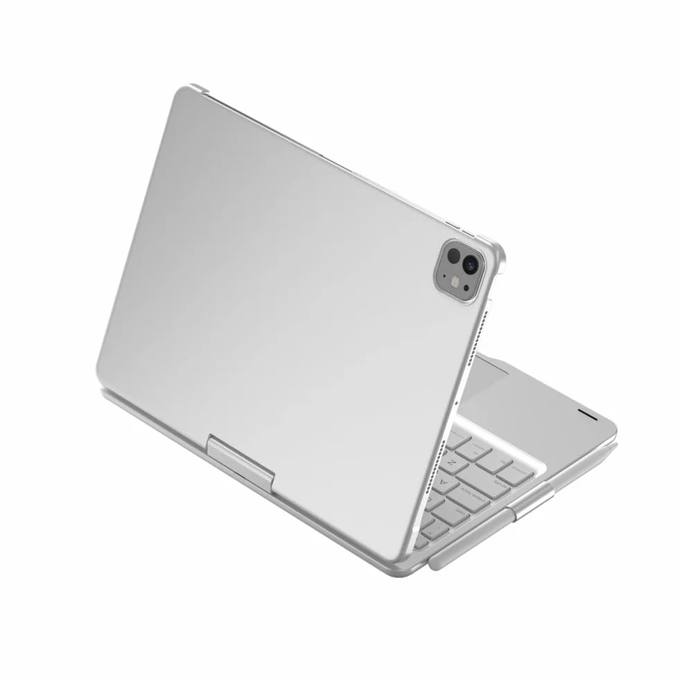 Etui z Klawiaturą do iPad Air 13 (M3 2025 / M2 2024) / Pro 12.9 (6. / 5. / 4. / 3. gen), Obrotowe 360°, Podświetlana Klawiatura 7 Kolorów z Gładzikiem, Silver
