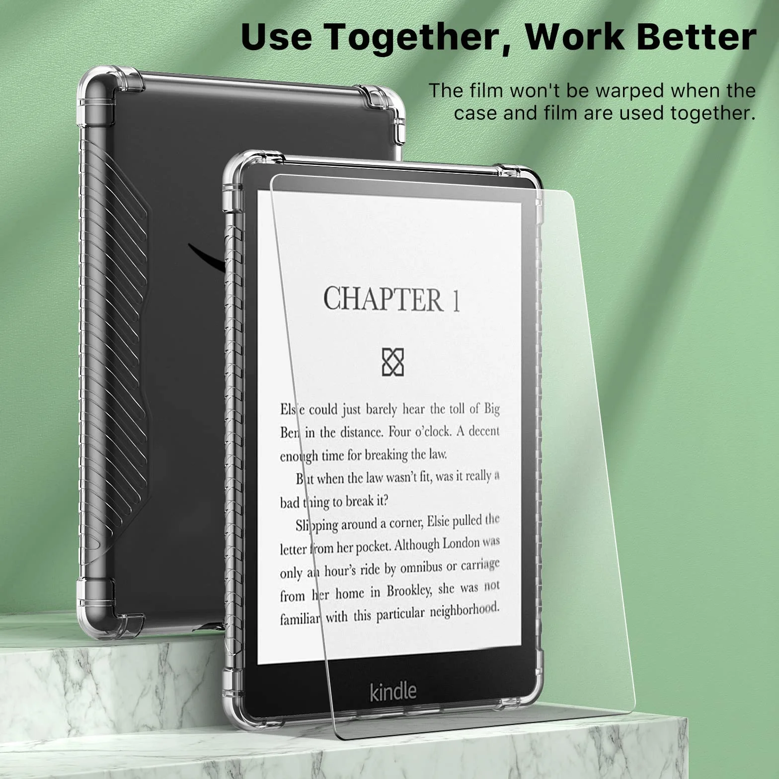 MoKo [2-Pack Screen Protector and Case for 6.8" Kindle Paperwhite (11th Generation-2021) and Kindle Paperwhite Signature Edition, Slim Soft TPU Case with Anti-Glare Premium PET Matte Protective Film