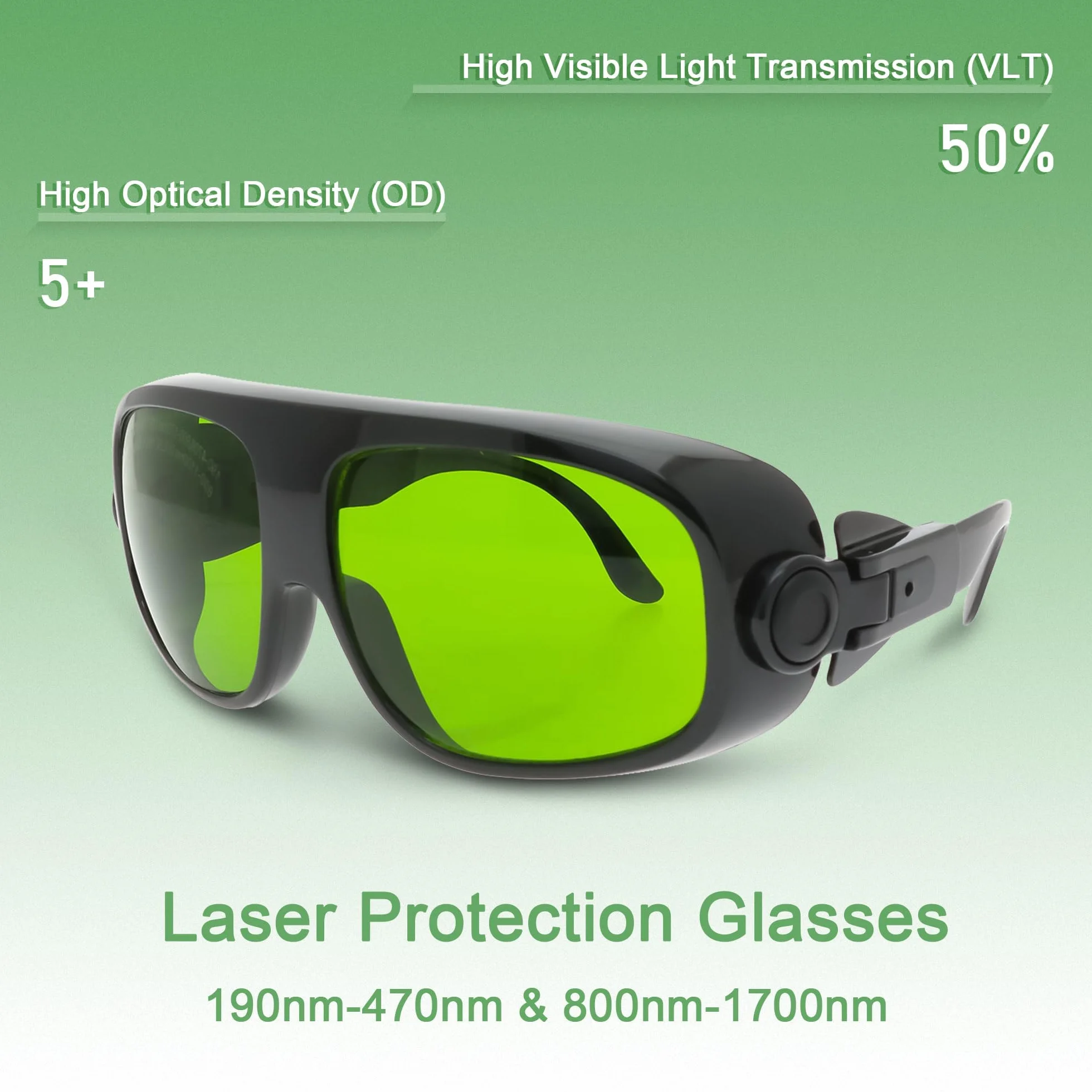 MCWlaser Laserowe okulary ochronne 190-470 i 800-1700 nm, typowe dla 355 nm, 405 nm, 445 nm, 808 nm, 810 nm, 980 nm, 1064 nm, 1470 nm, 1550 nm, typ absorpcji EP-8
