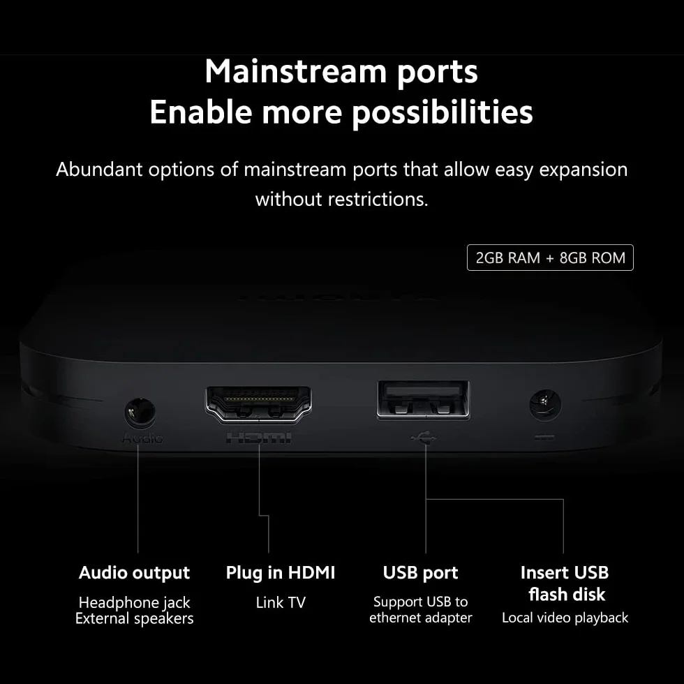 Xiaomi odtwarzacz multimedialny S 2nd Gen 4K Ultra HD Streaming Media Player 2 GB RAM 8 GB ROM Google TV Dolby Vision HDR10+ Dolby Atmos czarny