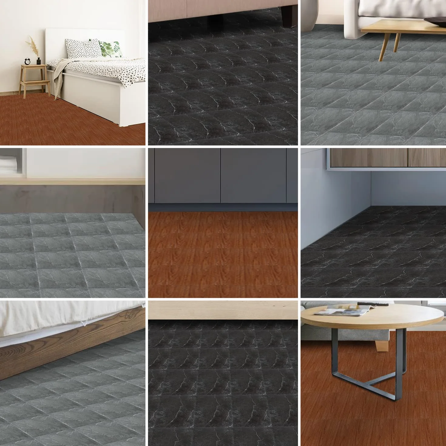 Sonnewelt Wykładzina podłogowa z PCW, samoprzylepna, ok. 5 m², 55 płytek, podłoga winylowa, antypoślizgowa, wodoodporna, 30 x 30 cm, laminat, deski podłogowe, płytki winylowe do ogrzewania