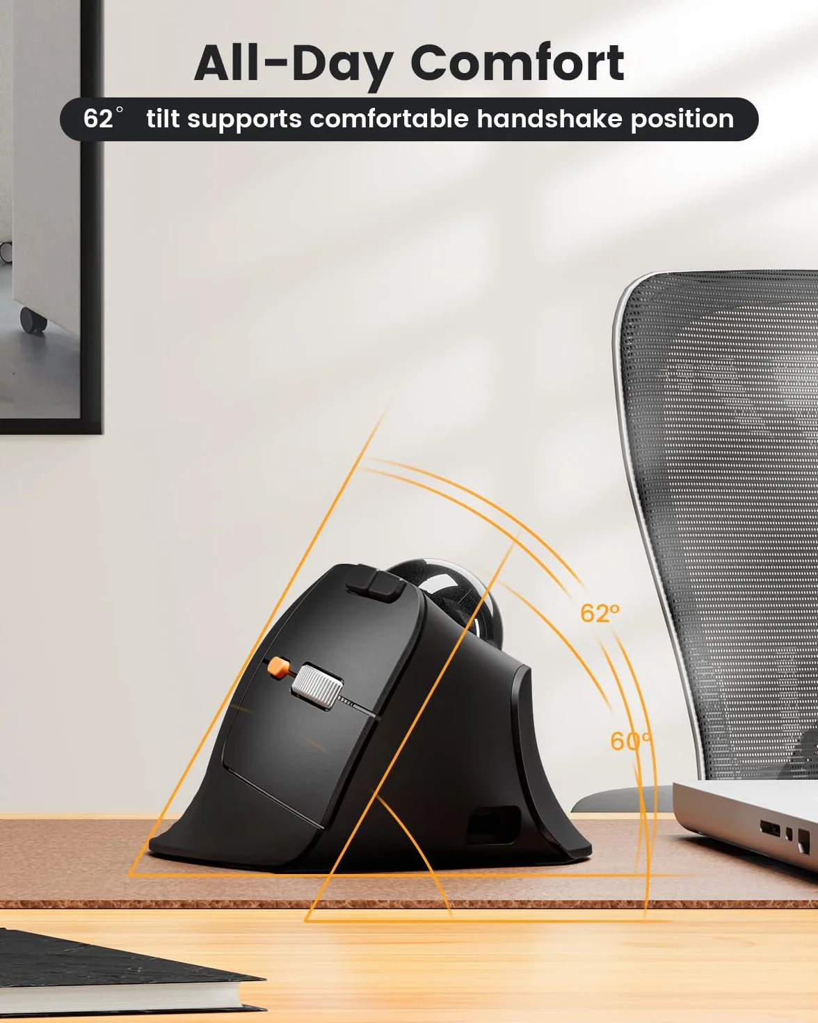 ProtoArc pionowa bezprzewodowa mysz trackball, EM05 Bluetooth ergonomiczna mysz rolkowa akumulatorowa do komputera laptopa, mysz kciukowa, 3 połączenia urządzeń, kompatybilna z iPadem, Mac, PC z