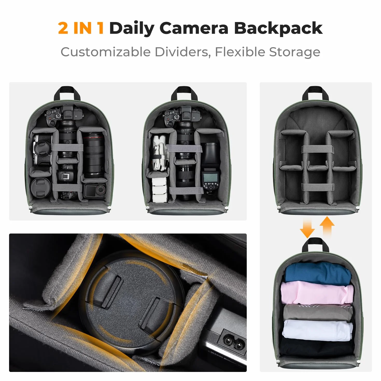 K&F CONCEPT Lekki i wodoodporny plecak na aparat 13 l do profesjonalnych zdjęć, kompatybilny z Sony Canon Nikon, w zestawie przednie kieszenie i uchwyt na statyw