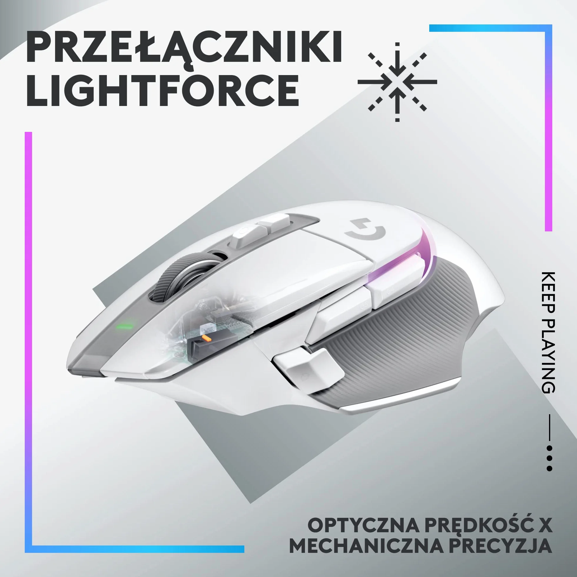 Logitech G502 X bezprzewodowa, podświetlana mysz gamingowa, hybrydowe optyczne przyciski LIGHTFORCE, LIGHTSYNC RGB, sensor HERO 25K, kompatybilna z PC - macOS/Windows - Biały