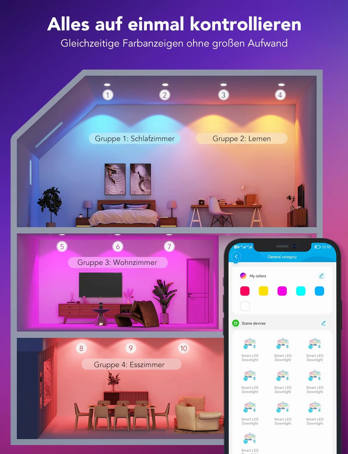 Govee Smart LED Reflektor do Zabudowy 11 W, RGBWW Lampy 120 mm, Ściemniane, Ultrapłaskie Reflektory Sufitowe, Kompatybilne z WiFi i Alexa 850 lm, do Łazienki