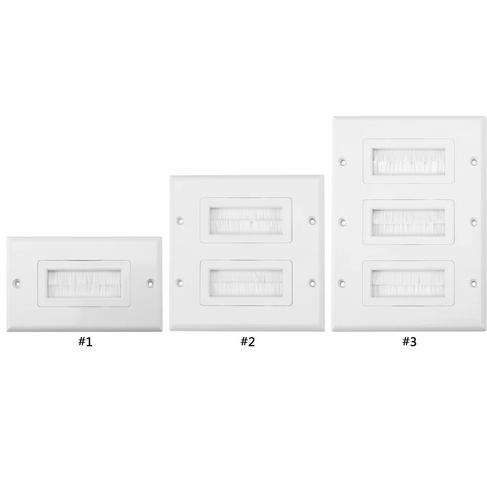 Cable Wall Plate Port,Anti-Dust Brushplate Cable Wall Plate Port White Brush Strip Wallplate Insert Outlet Cable Faceplate Mount Multimedia Panel