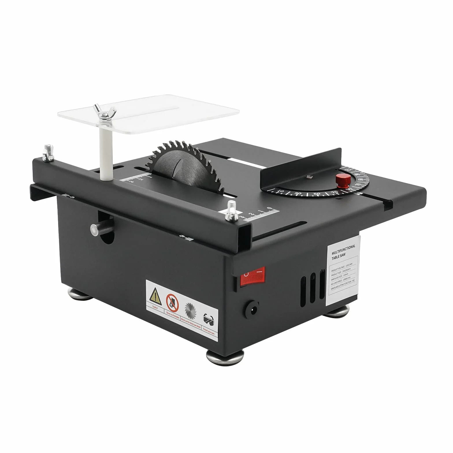 Mini stołowa pilarka tarczowa, 200 W, wielofunkcyjna, przenośna, stołowa, 7 stopni prędkości, 10000 obr./min, 0,1-33 mm, brzeszczot do drewna, metalu, tworzywa sztucznego, miedzi, aluminium