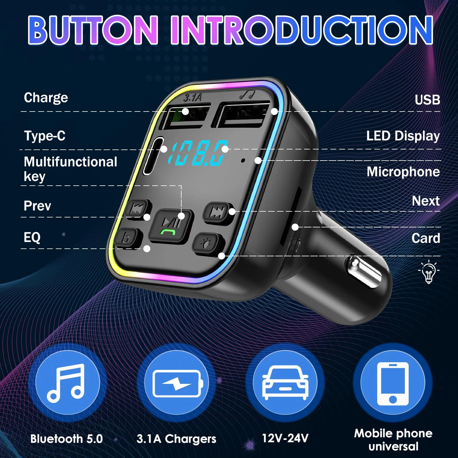 Nadajnik FM Bluetooth samochodowy adapter