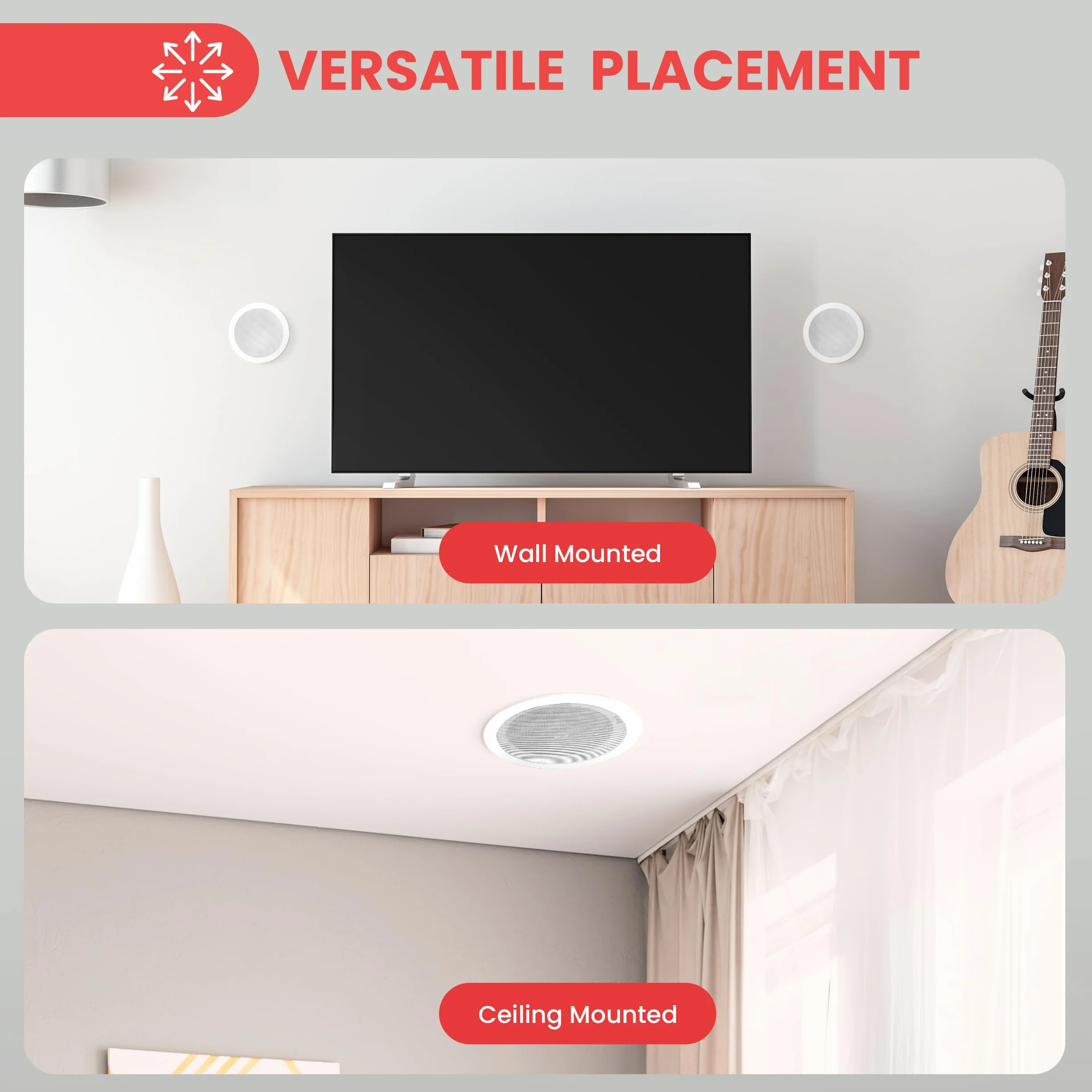 Pyle Pair 5.25” Flush Mount In-wall In-ceiling 2-Way Home Speaker System Spring Loaded Quick Connections Dual Polypropylene Cone Polymer Tweeter Stereo Sound 150 Watts (PDIC1651RD)