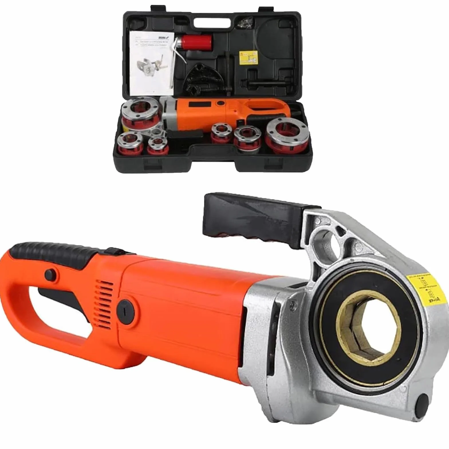 Elektryczny zestaw narzędzi do gwintowania rur 2300 W, przenośna maszyna do gwintowania hydraulików z 6 żeliwnymi matrycami (1.3 cm-5.1 cm), kompletny zestaw z etui