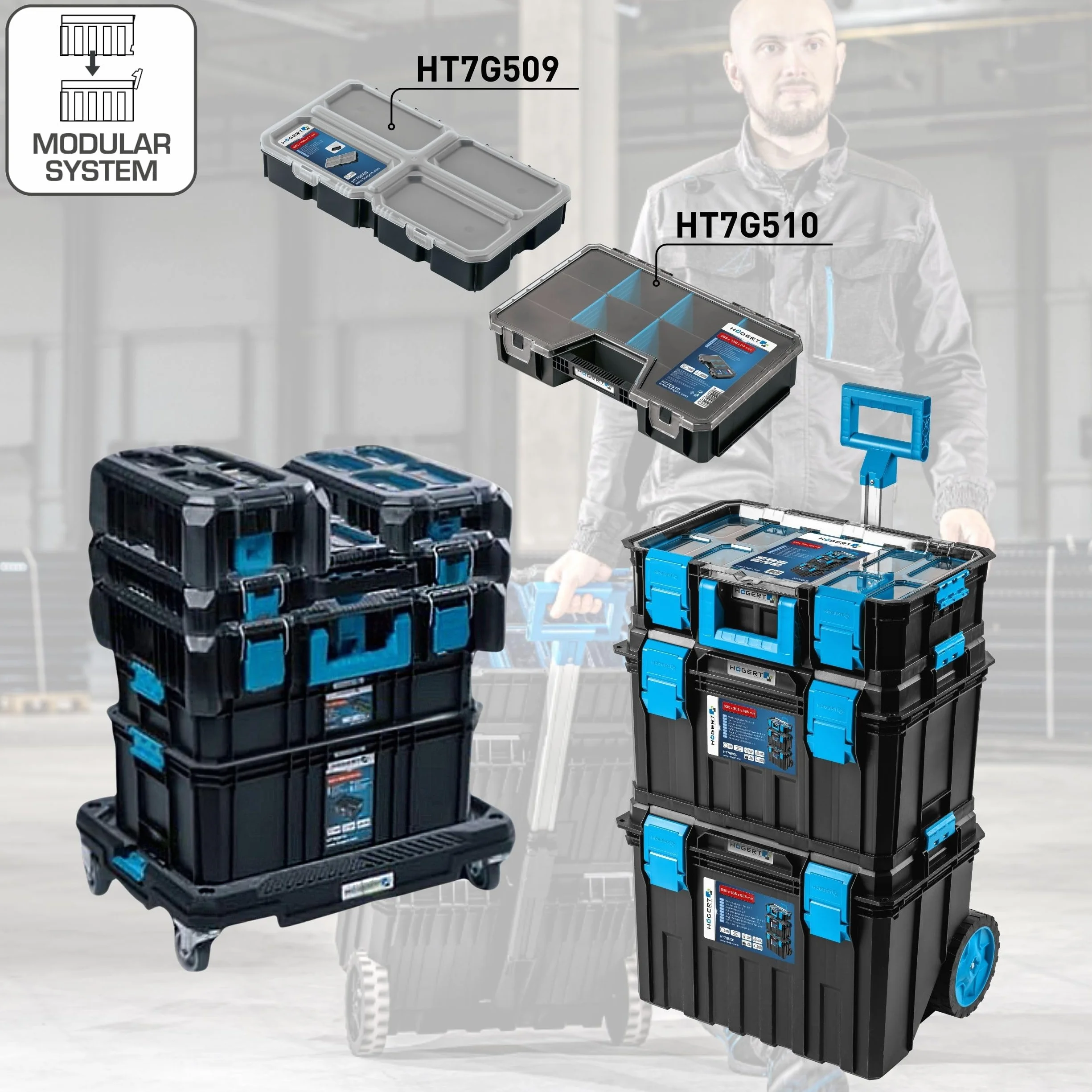 Högert Technik - HT7G509 organizer na narzędzia, mleczna pokrywa z wytrzymałego tworzywa sztucznego, dodatkowe miejsce na narzędzia i przedmioty, praktyczny i pojemny, modułowa konstrukcja