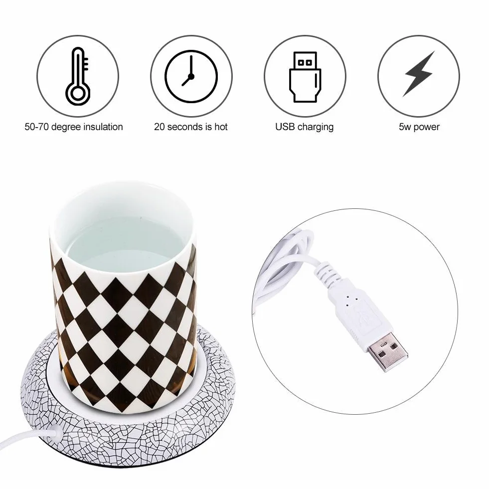 Elektryczny podgrzewacz do kubków USB mata ocieplacz do napojów biuro herbata kawa biała porcelana