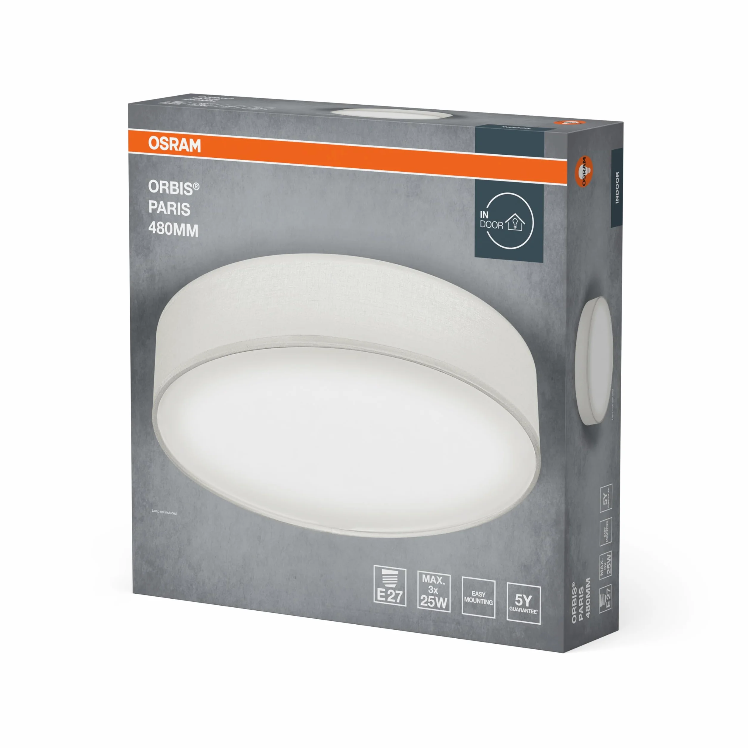 OSRAM Lampa sufitowa ORBIS PARIS 480mm, biała, trzonek 3XE27, możliwość wyposażenia w inteligentną lampę, wysokiej jakości, nowoczesny design, z tekstylnym kloszem, odpowiednia do wnętrz, okrągła, | Orbis Paris, oświetlenie wewnętrzne ścienne, białe, śred