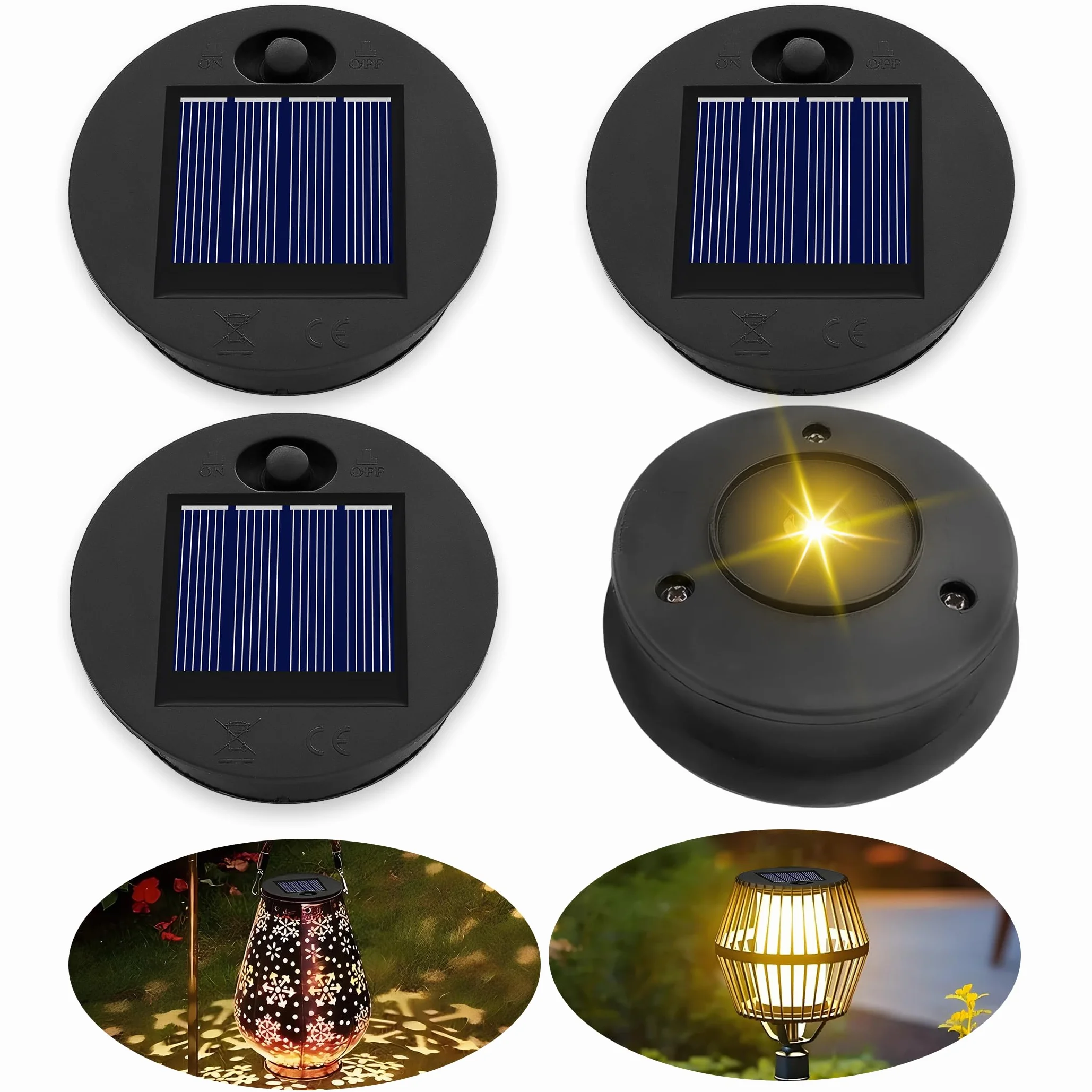 Wymienna górna część lampy solarnej 7 cm do lampionów zewnętrznych, 1,2 V 600 mAh, wodoodporność IP44 z ciepłym światłem, wymienna górna jednostka solarna LED do zewnętrznej lampy ogrodowej, 4 szt