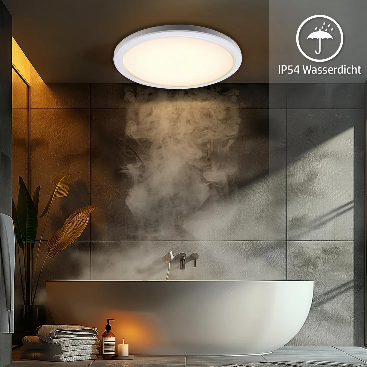 DA LIGHT Płaska lampa sufitowa LED 18 W 2000 lumenów, łazienkowa lampa sufitowa 22 cm IP54 wodoodporna, okrągły panel LED 3000/4000/6000K 3CCT regulowany, do kuchni, korytarza, salonu, sypialni