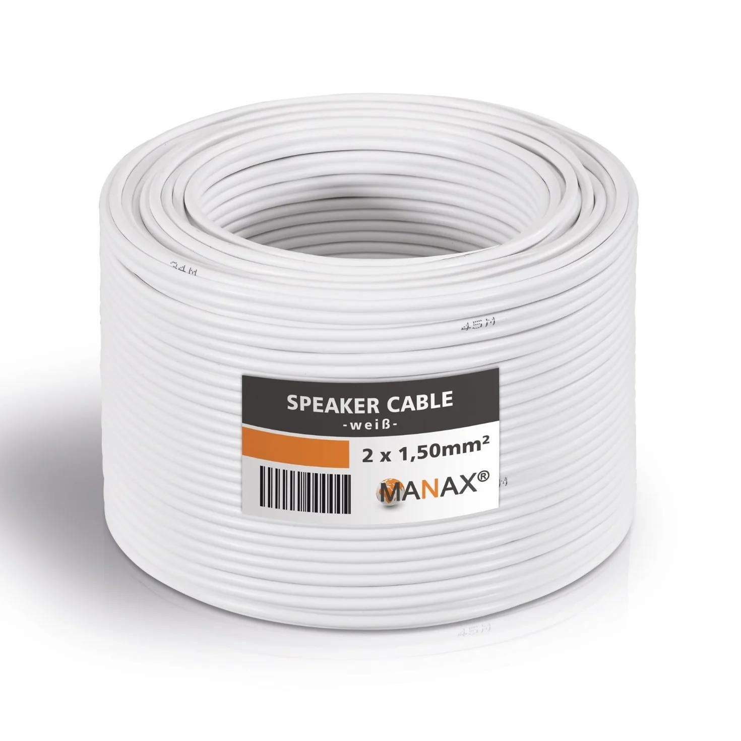 MANAX® Kabel głośnikowy 2 x 1,5 mm² biały pierścień 20 m