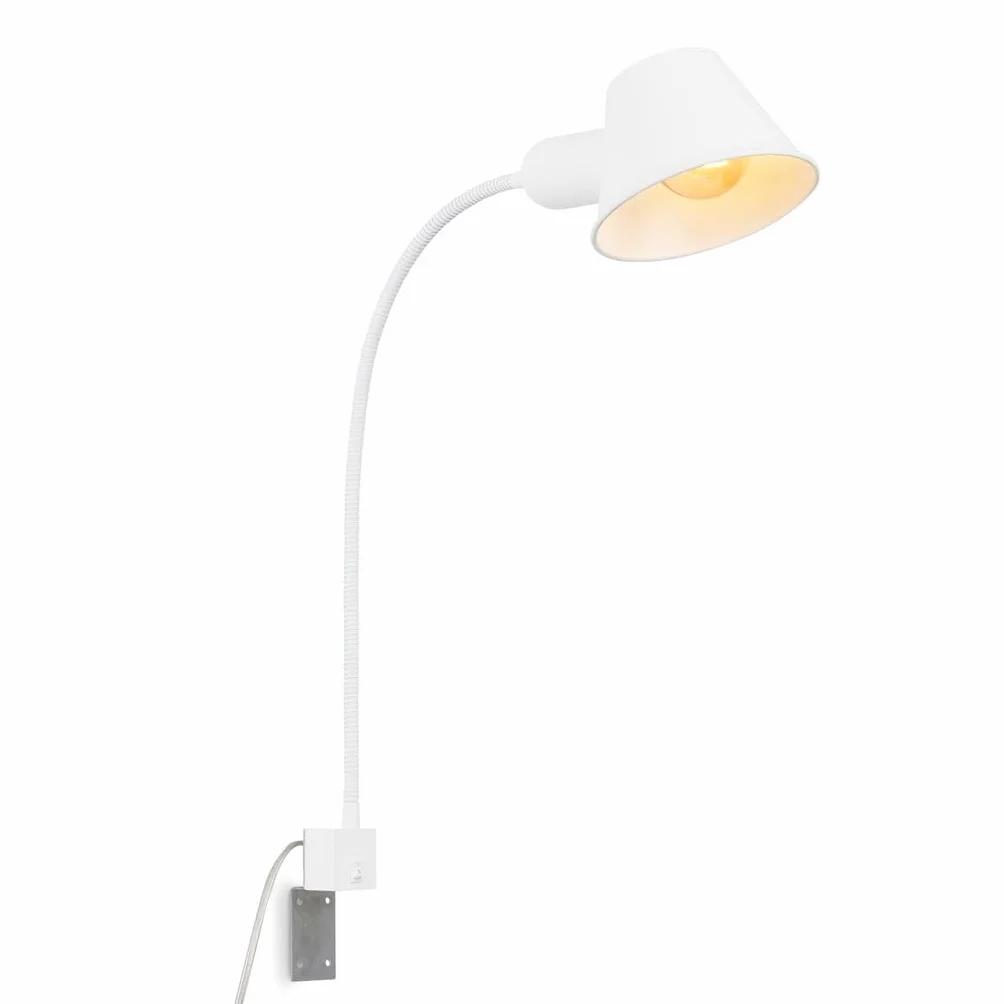 Briloner Elastyczna Lampa Nocna Biała z Przełącznikiem | Regulowana Lampa do Sypialni | Oprawka E27 | Maks. 10 W | Kabel 63 cm | Idealna do Czytania