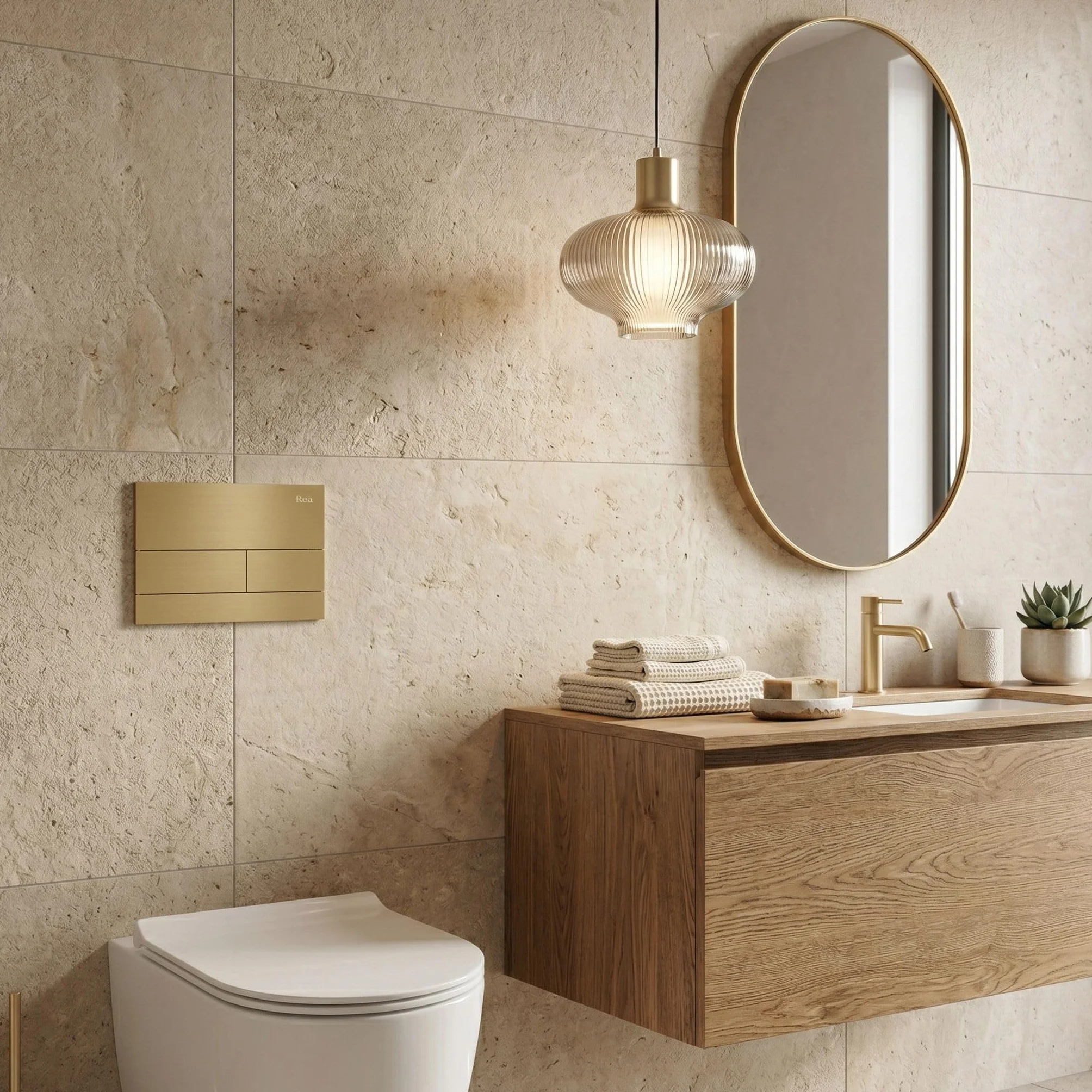 Rea - Stelaż Zestaw Podtynkowy Slim 024n Do Mis Wc Z Przyciskiem T Złoty Szczotkowany - 22x35,2x106,2 cm