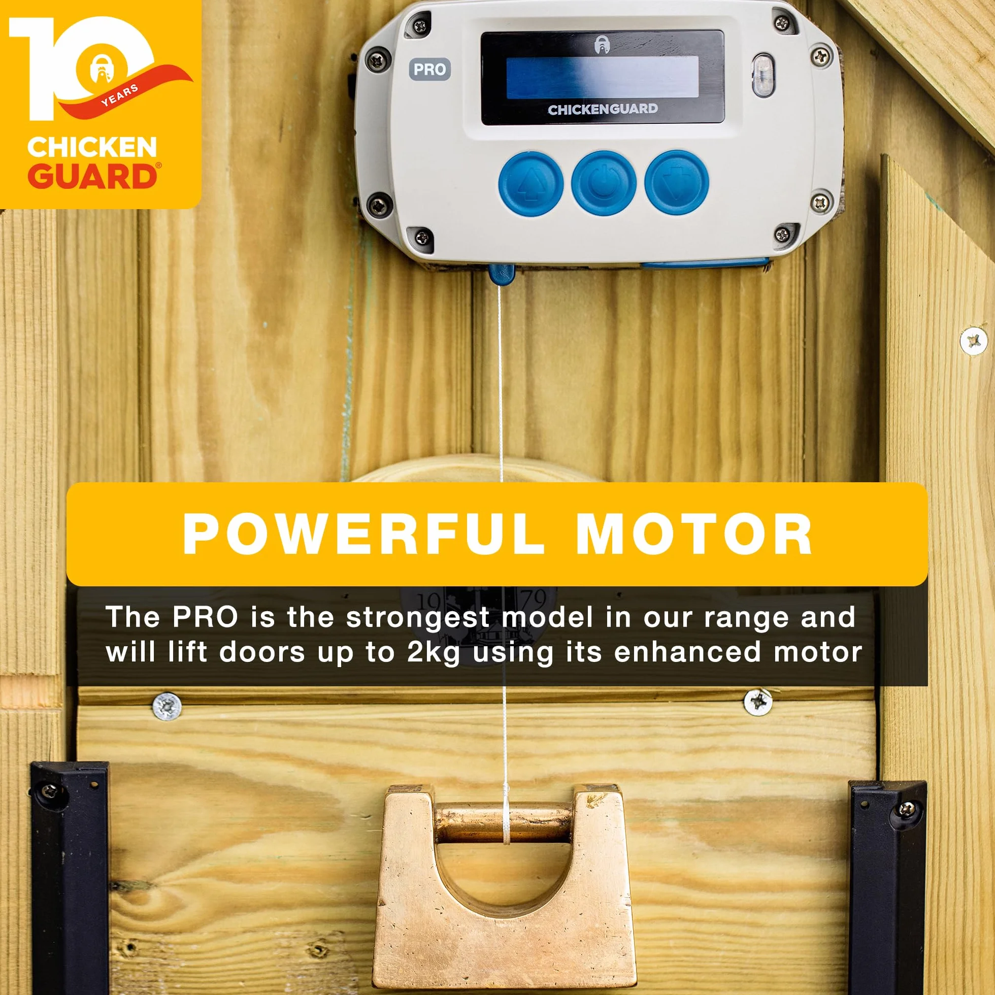 ChickenGuard PRO (Premium & Extreme Combined) - Nowy automatyczny otwieracz do drzwi kurnika 2023, podnosi drzwi do 2kg, na baterie/prąd,