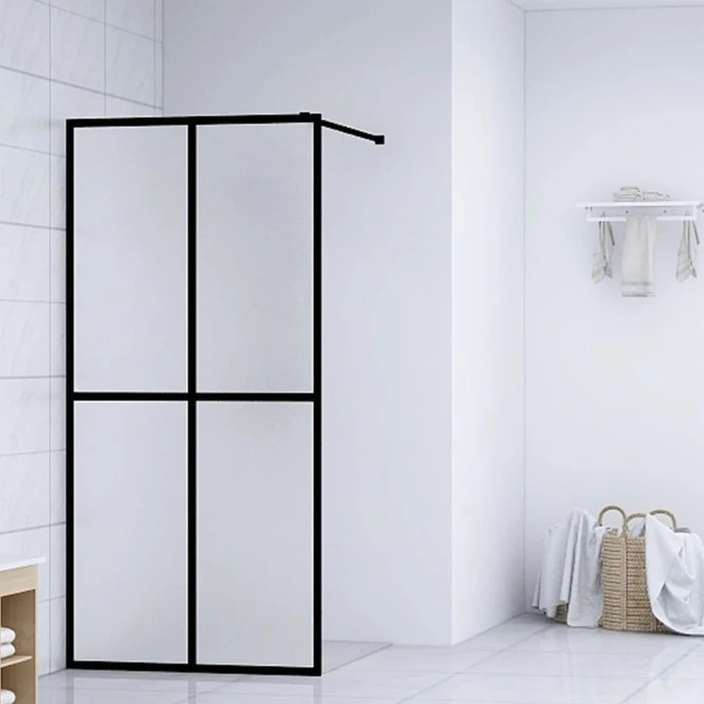 Ścianka prysznicowa Walk-in prysznic matowe szkło bezpieczne 5 mm 90 x 195 cm z profilem aluminiowym czarna i drążek podporowy ze stali nierdzewnej regulowany ochrona przed pryskaniem wanna