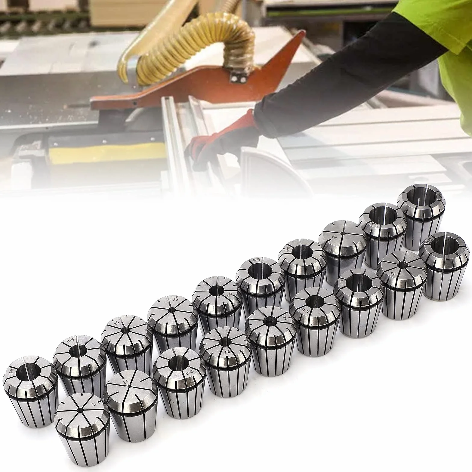 Hyuduo Zestaw Tulei Zaciskowych ER32 19 Sztuk Wysokiej Jakości Zestaw Tulei Zaciskowych ze Stali Węglowej 1065 Zakres 2mm-20mm Tolerancja 0,015mm dla Grawerki Frezowanie Gwintowanie