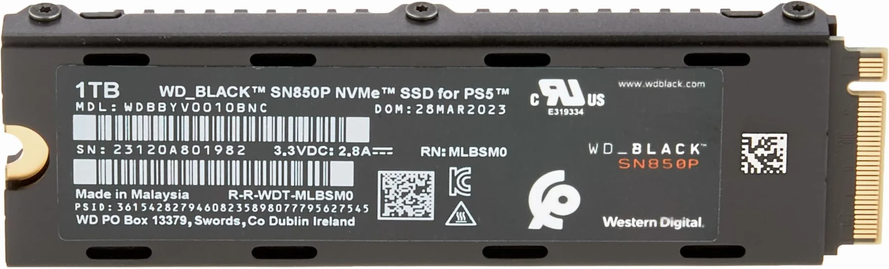 WD_BLACK 1 TB SN850P NVMe SSD, oficjalna licencja na konsole PS5, prędkość odczytu do 7300 MB/s, M.2 2280, ekskluzywna konstrukcja radiatora