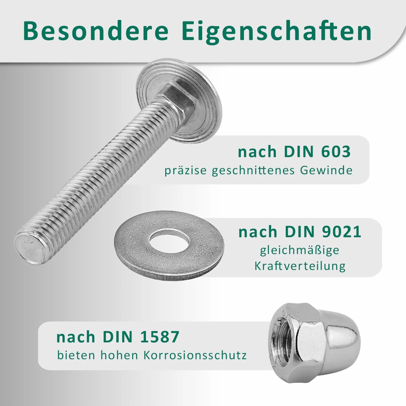 DSM – śruby zamkowe M12 x 35 mm zgodnie z normą DIN 603 – M12 nakrętka nakrętka DIN 1587 i podkładka DIN 9021 – stal nierdzewna A2/V2A – pełny gwint – śruby z łbem płaskim z nasadką czworokątną – 100