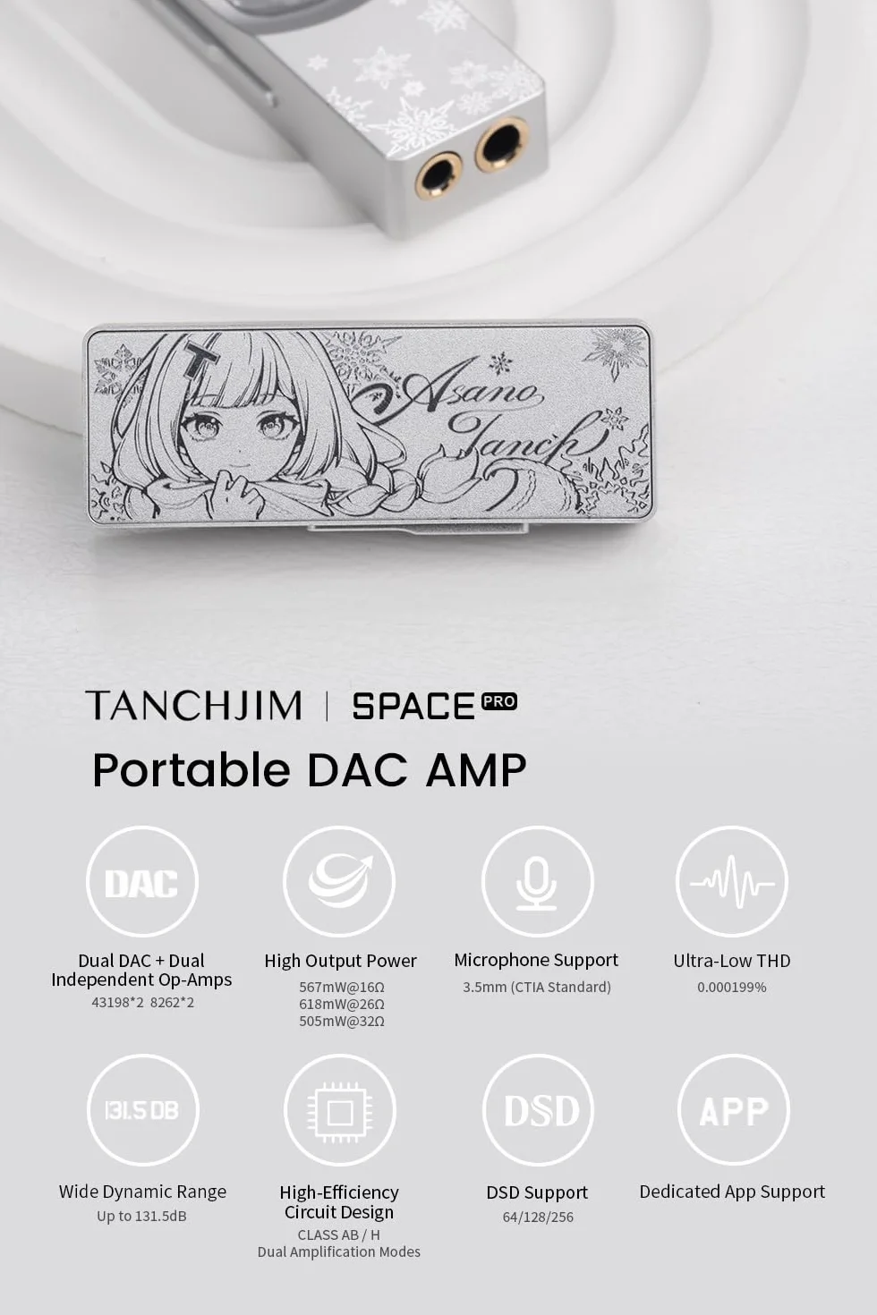 TANCHJIM SPACE PRO przenośny DAC wzmacniacz słuchawkowy CS43198 PCM 32bit/768kHz DSD256 wyjścia 3,5 mm 4,4 mm