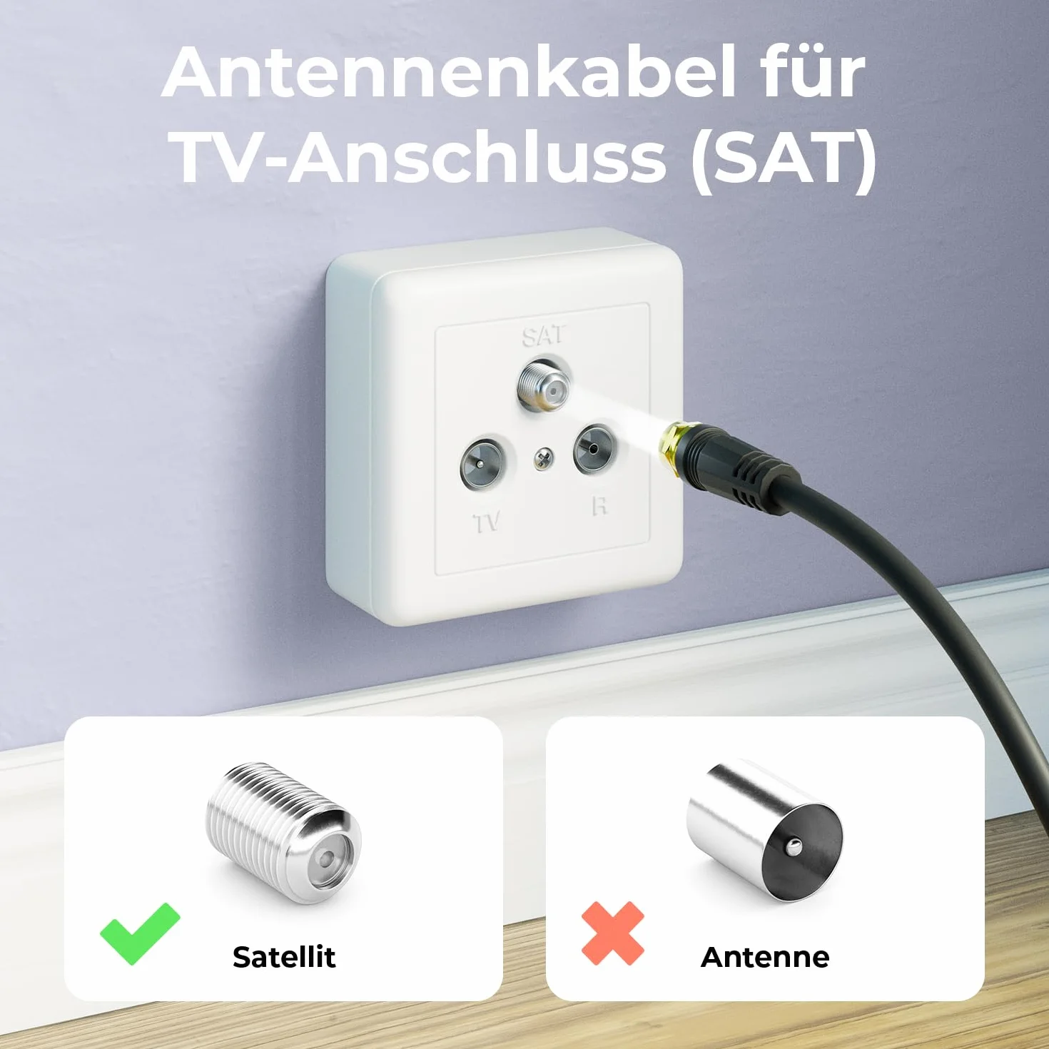 deleyCON 1,5m SAT TV Kabel Antenowy Koncentryczny HDTV 4-Krotne Ekranowanie DVB-S DVB-S2 Radio DAB Pozłacane Metalowe Wtyki Czarny