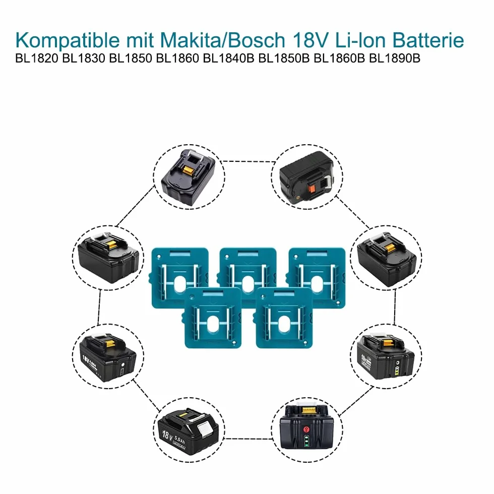 Uchwyt do akumulatora Bosch/Makita 18V ścienny BL1860 BL1850 BL1840 BL1830 5 sztuk