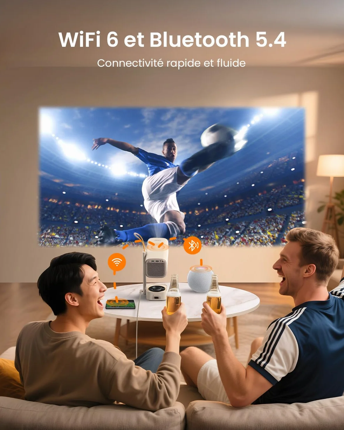 Mini projektor【Wbudowana aplikacja/Dolby Audio/Turbosonic】 Yaber T1 Pro 1080P FHD i HDR10, przenośny projektor punktowy automatyczny/korekcja trapezowa, projektor wsteczny do kina domowego