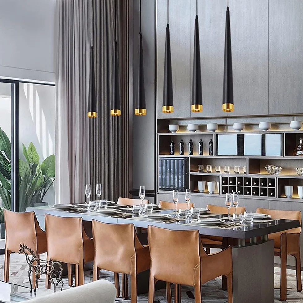 Zestaw żyrandoli, 5-częściowy, zestaw restauracyjny, czarny/złoty, lampy stołowe i wiszące, kreatywność, bar, recepcja, żyrandol wiszący z pojedynczą głowicą – białe światło – 60 cm