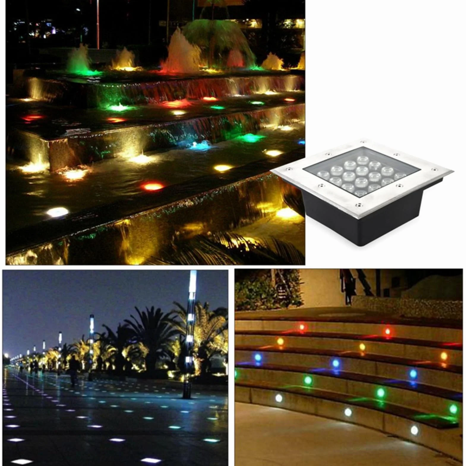 Oświetlenie krajobrazu LED - lampy podłogowe LED, kwadratowa lampa pochowana, podwodne światło wpuszczane, materiał ze stali nierdzewnej, wodoodporny reflektor podłogowy IP67 do oświetlenia ogrodu