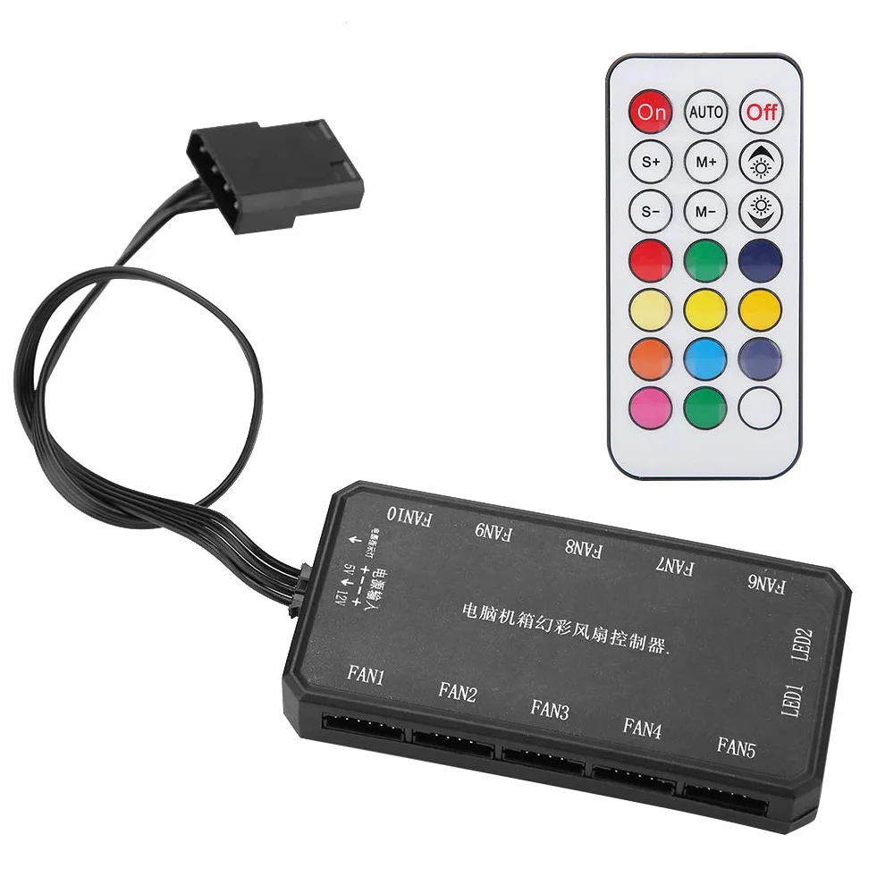 Tangxi Kontroler prędkości wentylatora komputerowego LED kolorowa tęcza RGB PC komputer wentylator wentylator kontroler z 15 m RF bezprzewodowy pilot zdalnego sterowania