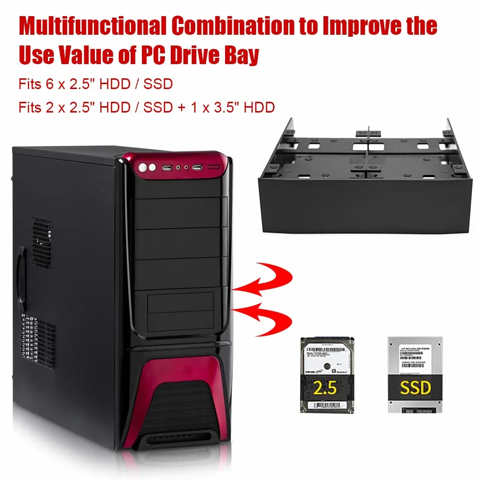Elprico Adapter Zatoki Drive 2,5 do 5,25 Wspornik Montażowy dla HDD SSD z śrubami