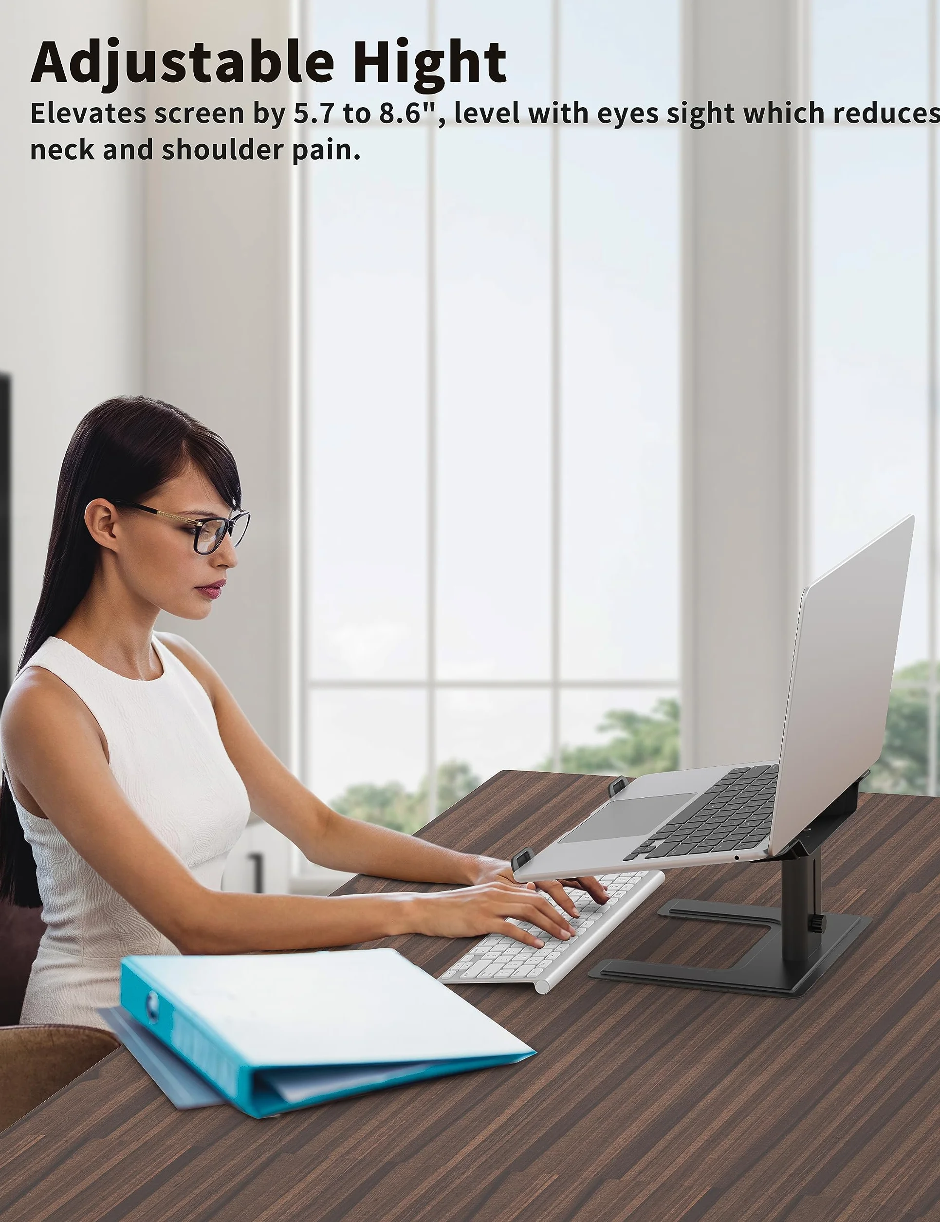 ALASHI Stojak na laptopa na biurko, stojak komputerowy z regulowaną wysokością, ergonomiczny stojak na laptopa, aluminiowy metalowy uchwyt kompatybilny z notebookiem 10 do 17,3 cala, czarny