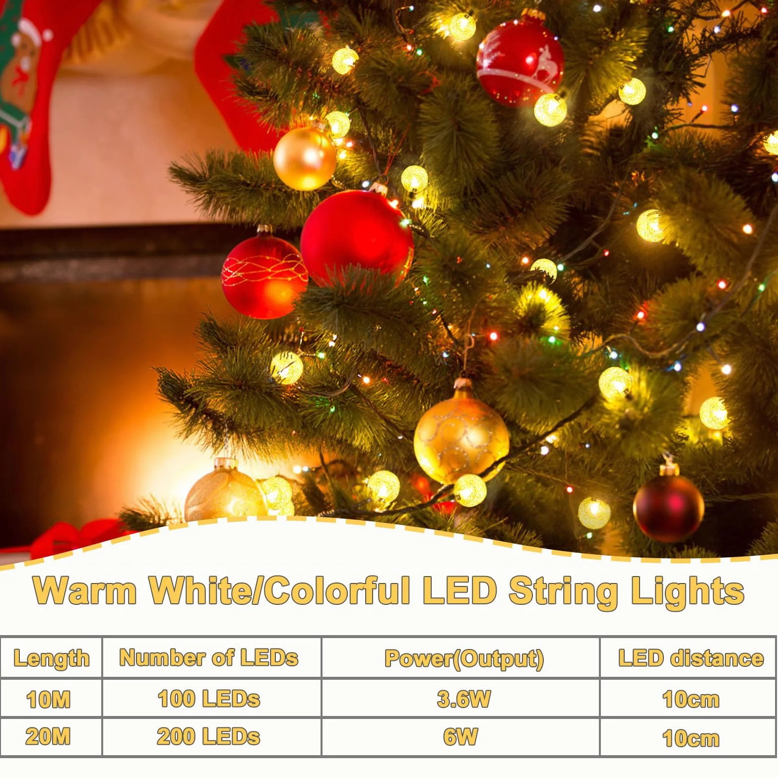 Łańcuch świetlny zewnętrzny 10 m, 100 diod LED, łańcuch świetlny z kryształową kulką, wodoszczelny, z wtyczką, 8 trybów pracy i timerem, do użytku wewnątrz i na zewnątrz, na balkon, do ogrodu