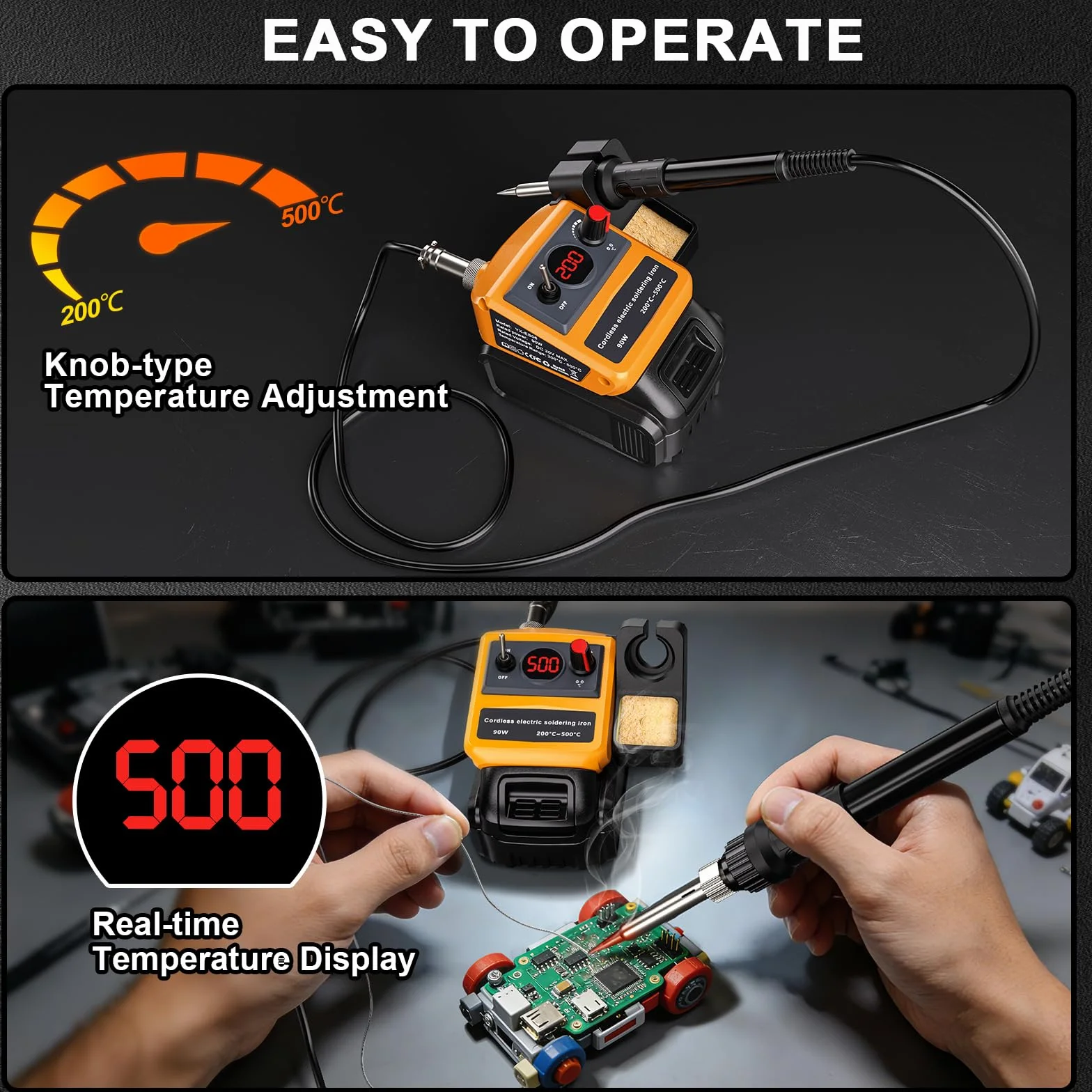 Bezprzewodowy zestaw lutownicy do lutownicy Dewalt 18 V 54 V, 75 W LED cyfrowa lutownica z 5 końcówkami, drut lutowniczy 50 g dla każdego miłośnika hobby (bateria nie jest dołączona)