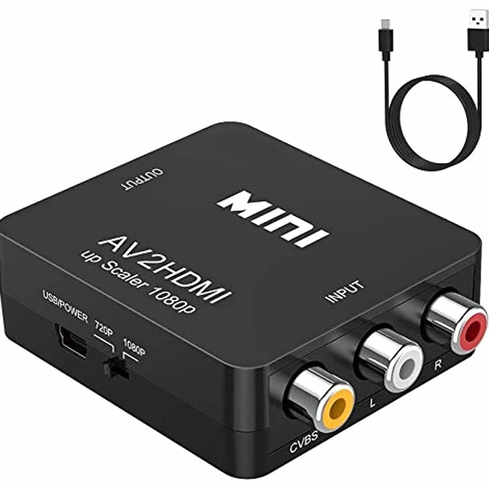 RCA na HDMI, konwerter wideo AV na HDMI, 1080P, obsługuje PAL/NTSC, zasilanie USB, Plug and Play, do komputera, laptopa, Xbox, PS4, PS3, TV, STB, VHS, magnetowidu, aparatu, DVD