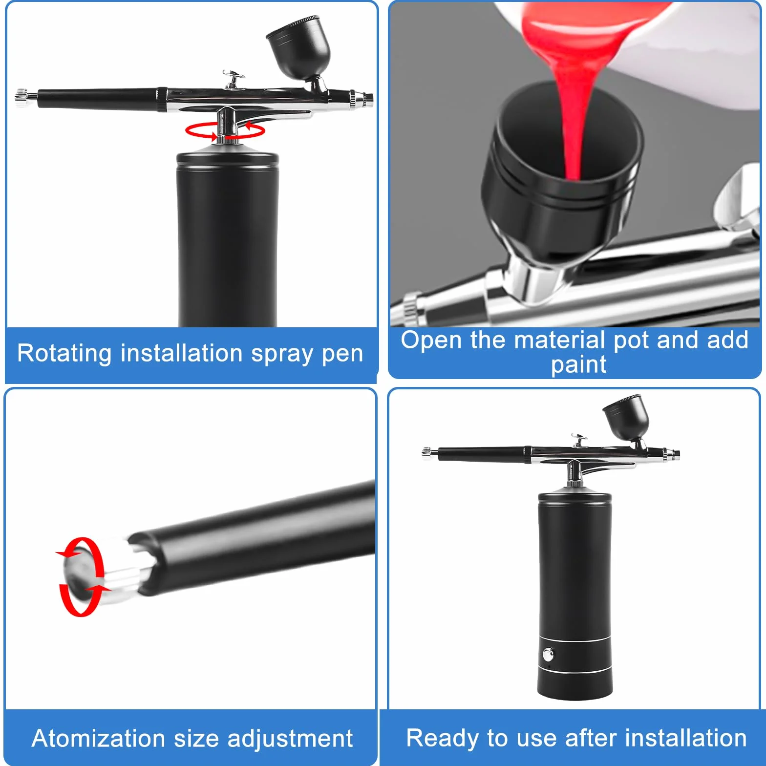Przenośny zestaw Airbrush Kit, wielokrotnego ładowania, ręczny pistolet aerografowy ze szczotką, mini aerograf z kompresorem, do projektowania paznokci, dekoracji ciast, makijażu, modelowania tatuażu