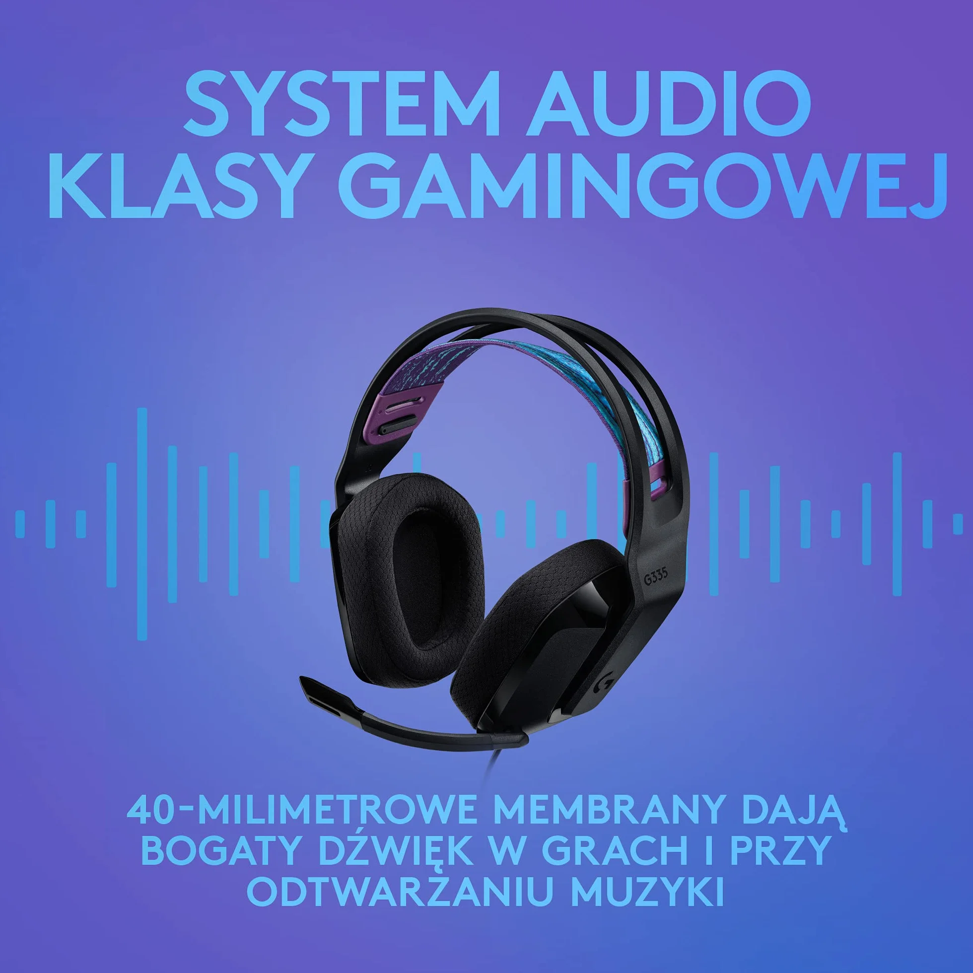 Logitech G335 Przewodowy zestaw słuchawkowy do gier z mikrofonem Flip to Mute, Mini Jack 3,5 mm, nauszniki z pianki memory, kompatybilny z PC, PlayStation, Xbox, Nintendo Switch - Czarny