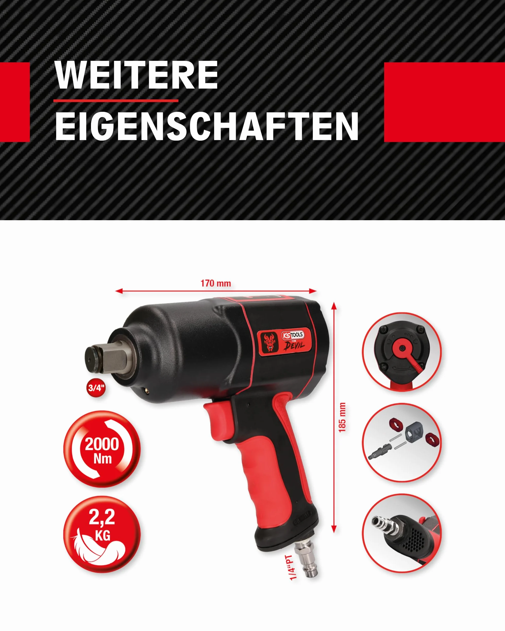 KS Tools 515.3400 3/4” THE DEVIL wysokowydajny pneumatyczny klucz udarowy 2000Nm