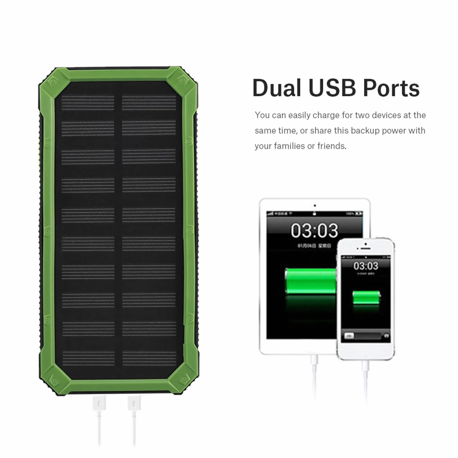 Power Bank Solar Charger 20000mAh Dual USB Szybkie ładowanie DIY Kit Zielony