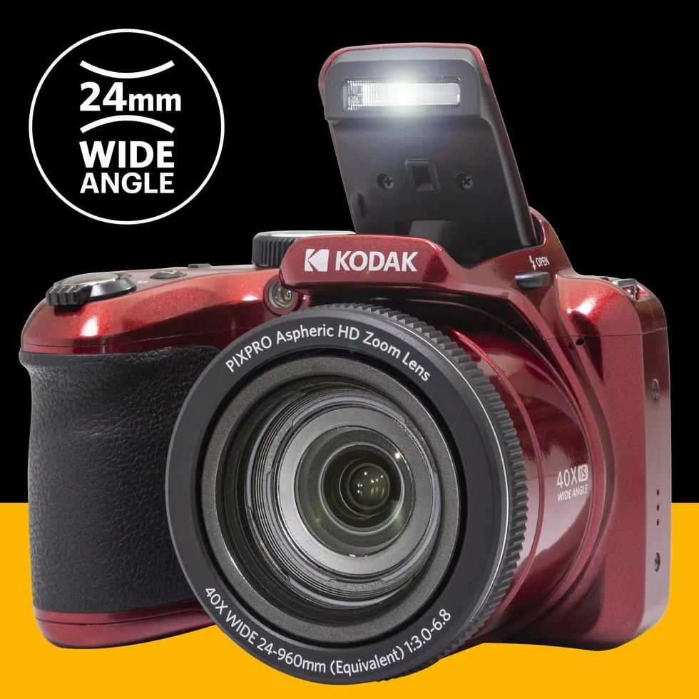 KODAK Pixpro Astro Zoom AZ405 cyfrowy zoom mostkowy 40x 24mm 20MP Full HD 1080p OIS czerwony